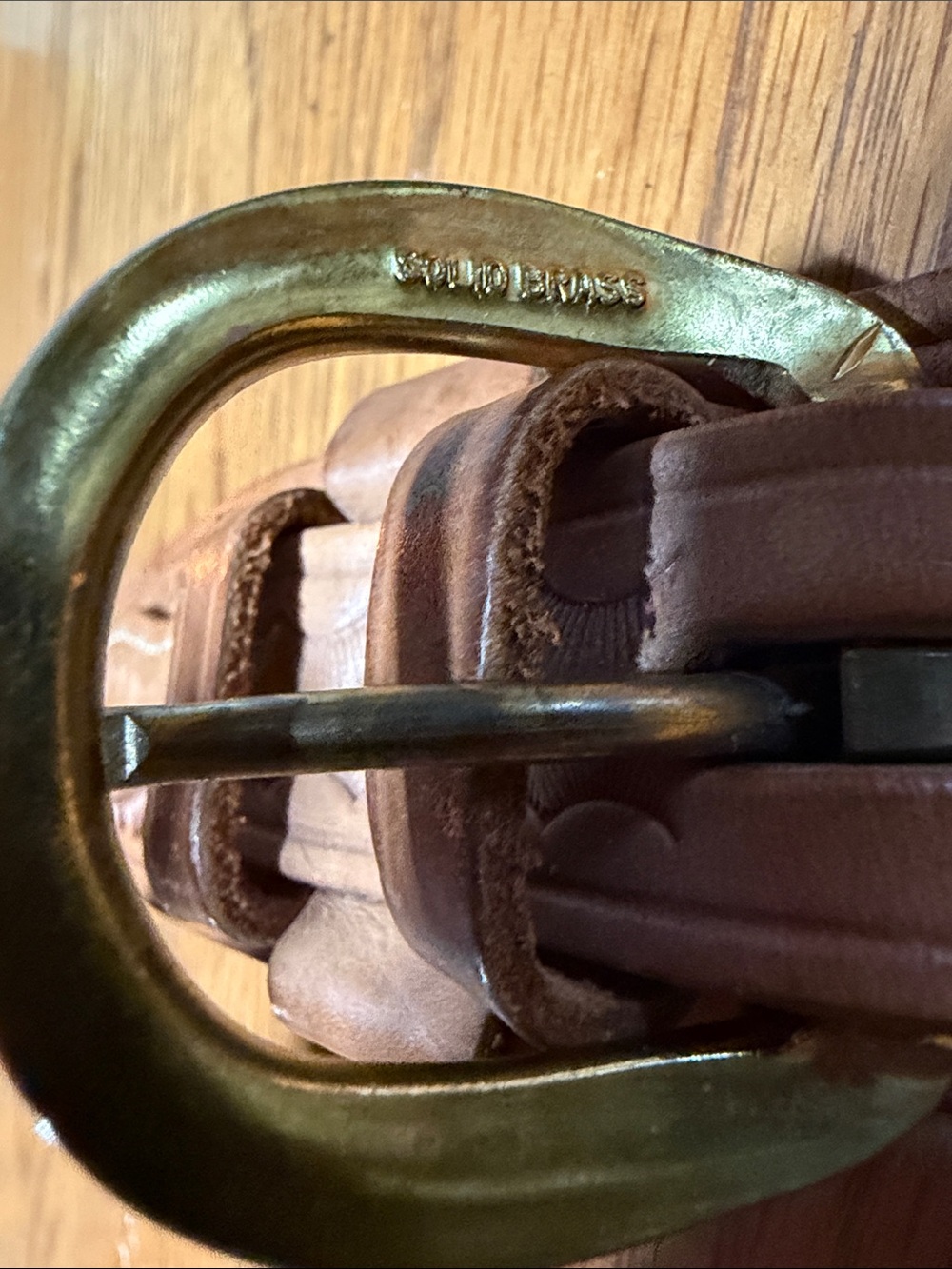 Eddie Bauer by Bianchi Tan Braided Leather Belt with Brass Buckle - Picture 4 of 7